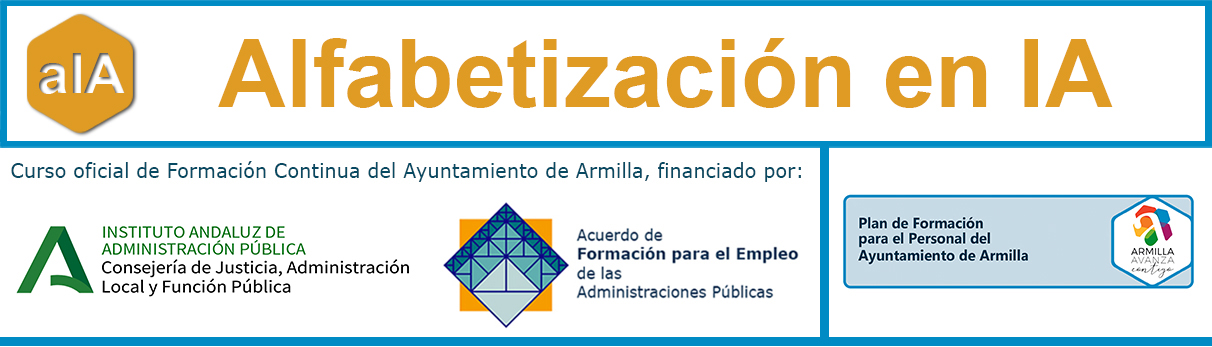 Título y logotipos del curso Alfabetización en IA